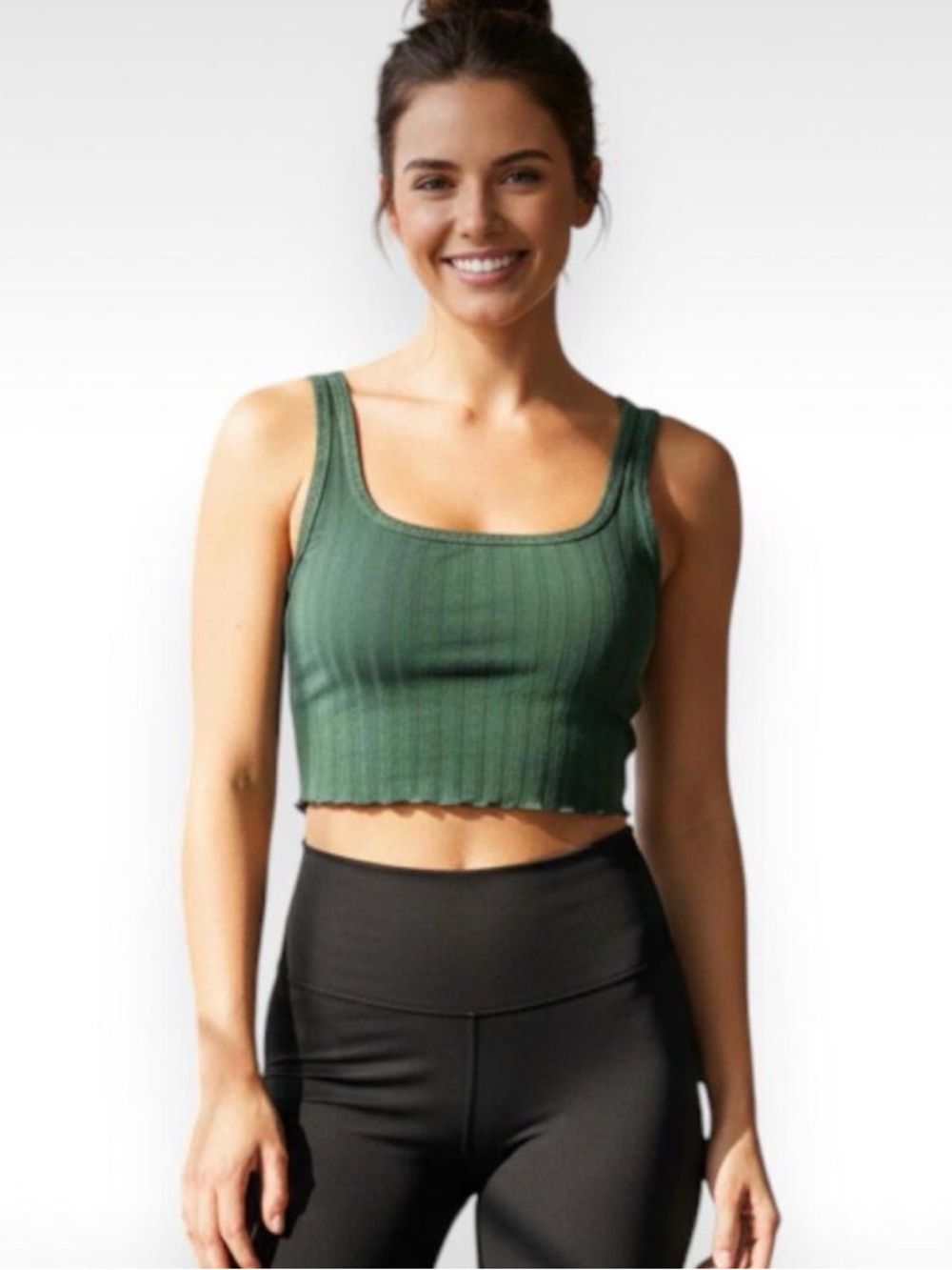 Aerie Ribbed Green Cropped Tank Top - Women